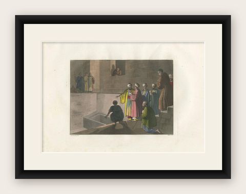 Antique Print of the Tomb of Joseph of Arimathea by Ferrario '1831', shown framed