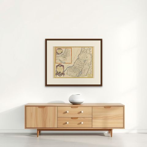 1750 Map of the Holy Land: The Land of Canaan and the Twelve Tribes, shown framed on a wall, true to size