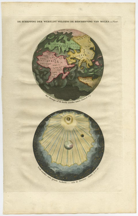 Beautiful Original Print of The Creation of the World According to Moses, 1725, view 2