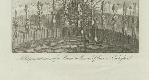 Hawaii Religious Site & Village Engravings, Owhyhee, Cook Voyage, c.1790, close-up 4