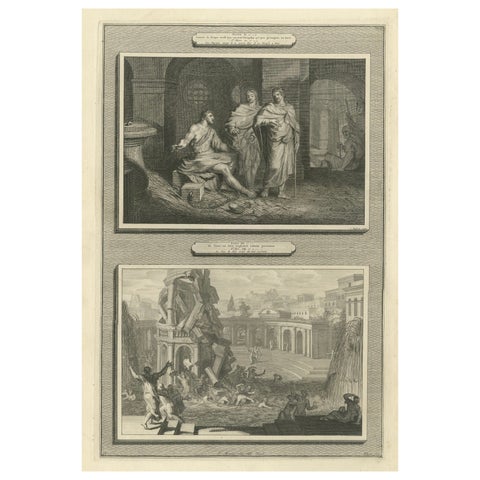 John the Baptist in Prison & Fall of the Tower of Siloam, Pieter Mortier, c.1700