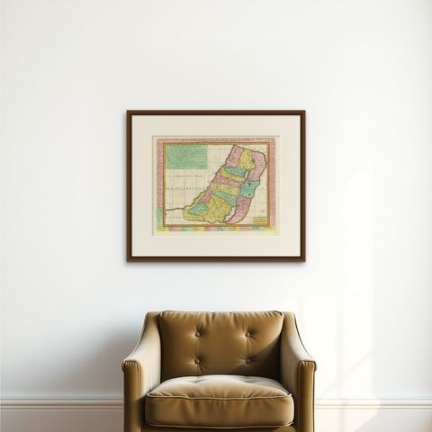 1732 Henri Chatelain Map of the Holy Land Divided Among the Tribes of Israel, shown framed on a wall, true to size