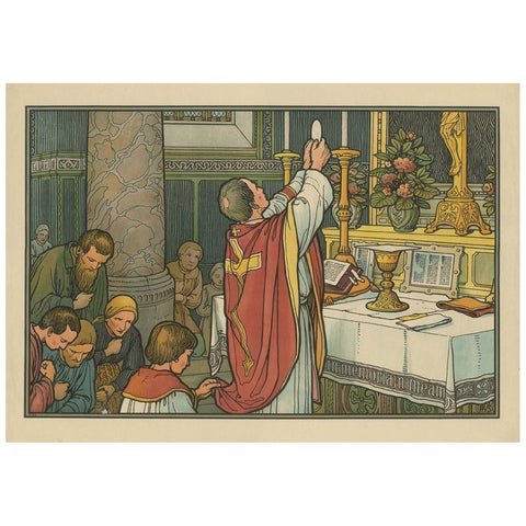 Antique Religion Print of the Seven Sacraments, Eucharist, 1913