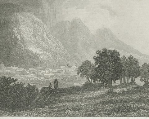 Arimathea, also Ramah, Palestine, Antique Biblical Landscape View, circa 1850, close-up 1