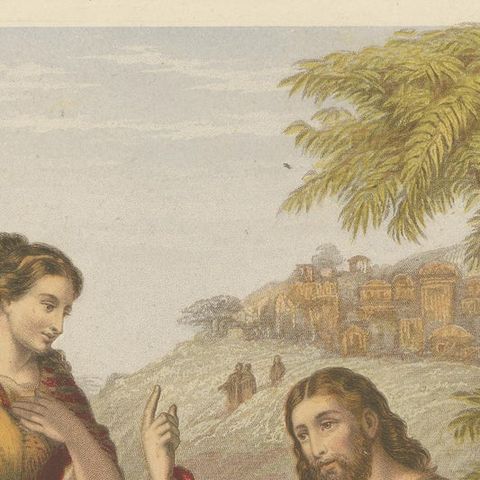 Antique Bible Print of Christ and the Woman of Samaria by Kronheim, 'c.1860', close-up 1