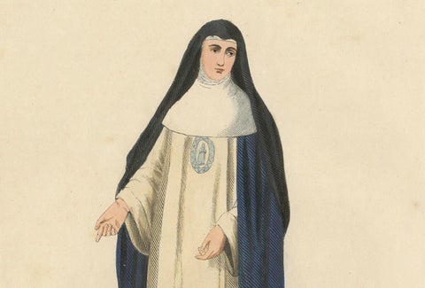 Antique Hand-Colored Engraving of a Conceptionist Nun, 19th Century, close-up 3