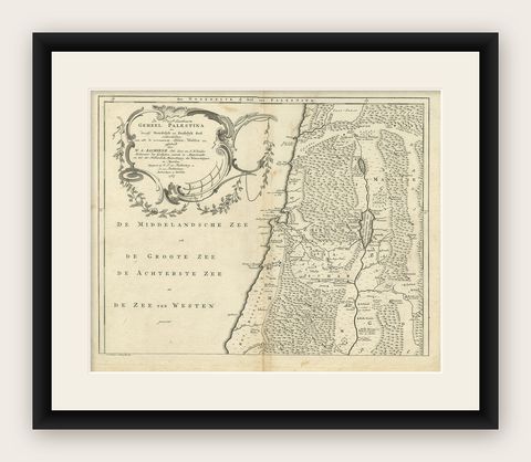 Antique Map of Northern Palestine with The Tribes of Israel. Dutch, 1763, shown framed