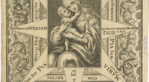 Virgin Mary with Child, Baroque Devotional Engraving, Penzinger, c.1700, close-up 3