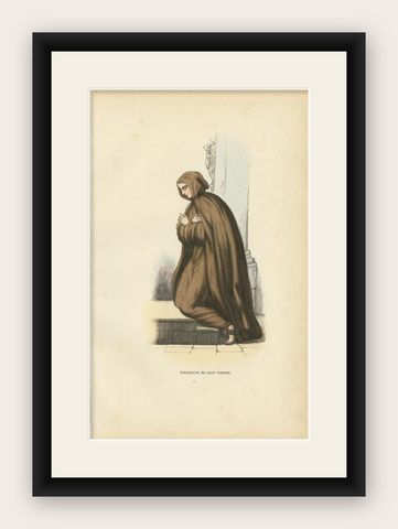 Antique Print of a Nun in the Order of Saint Isidore, 1845, shown framed