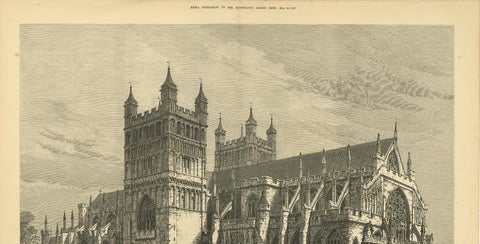 Antique Print of Exeter Cathedral from the Illustrated London News, 1877, view 3