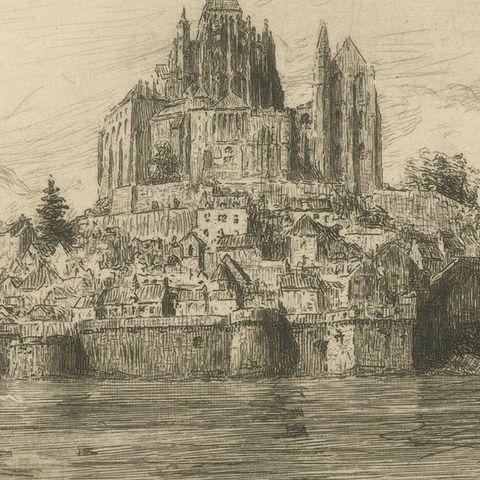 Le Mont Saint-Michel Original Etchings by Arthur Mayeur, Limited Edition 1926, close-up 2