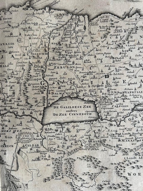 Promised Land of Canaan, Antique Map of Israel with Biblical Scenes, van Jagen, view 4