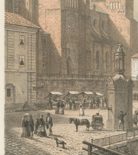 Uppsala St Eriks Torg Cathedral View, Swedish Tinted Lithograph by A. Nay, 1877, view 3