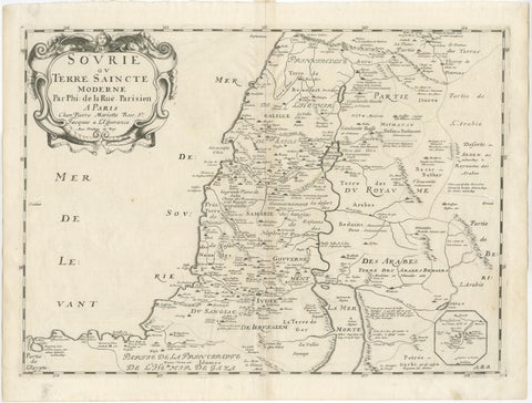 Holy Land Antique Map, Palestine, Syria, Levant Region, De la Rue Paris c1700, view 10