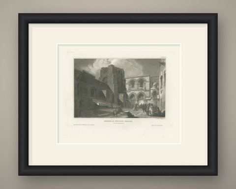 Church of the Holy Sepulchre, Jerusalem, Antique View of the Facade, circa 1850, shown framed