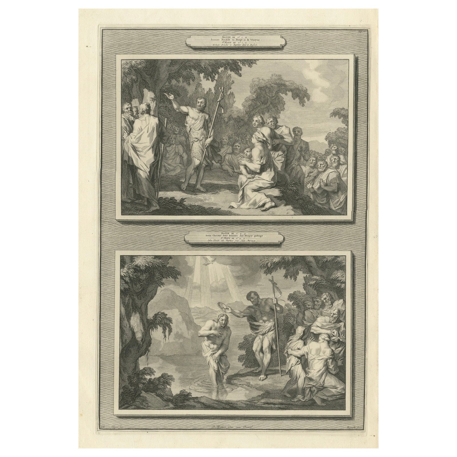 John the Baptist & Baptism of Christ, Pieter Mortier Engraving, ca.1700