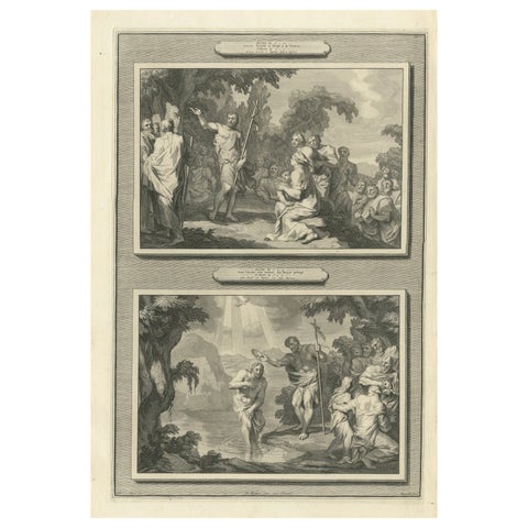 John the Baptist & Baptism of Christ, Pieter Mortier Engraving, ca.1700