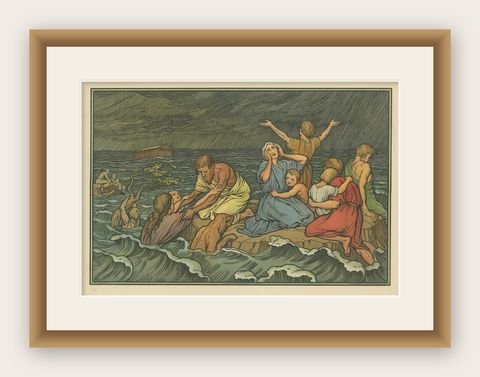 Antique Religion Print of the Flood or Deluge '1913', shown framed
