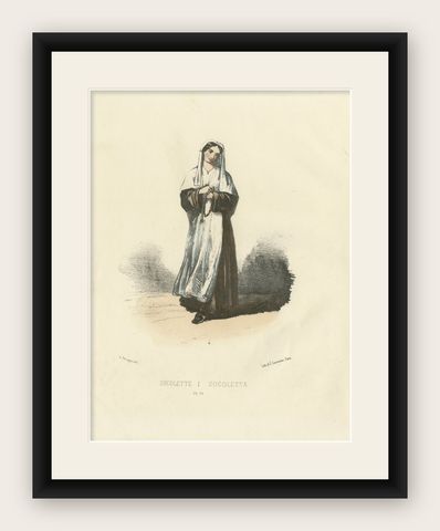 Graceful Simplicity: Handcolored Print of a Zocolette Nun, Plate 79, 1862, shown framed