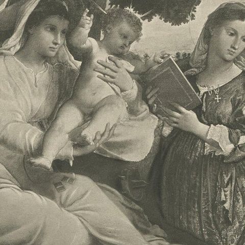 Antique Print of 'The Holy Family and Saints' made after Lotto 'c.1890', close-up 1