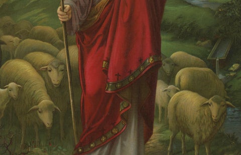 Christ the Shepherd, Beautiful Catholic Chromolithograph Artwork, ca.1900, close-up 2