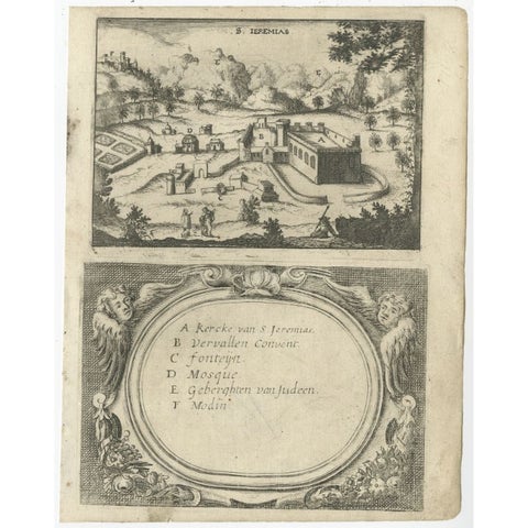 Very Rare Antique Engraving of Christian Monastery Saint Jeremias in Egypt, 1673, view 2