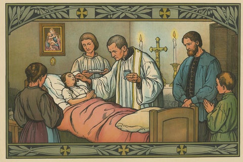 Antique Religion Print of the Seven Sacraments, Anointing of the Sick '1913', view 3