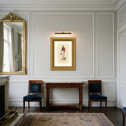 Knight of Saint John of Jerusalem, Costume of the Order, Wood Engraving, 1844, shown framed in a room, true to size