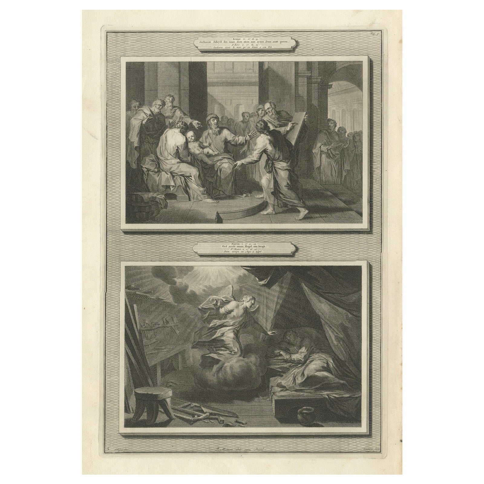 Birth of John the Baptist & Angel Appearing to Joseph, Pieter Mortier, ca. 1700