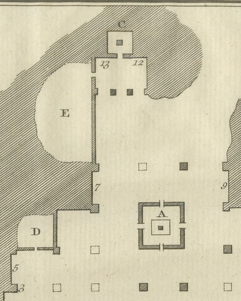 Antique Plan of the Elephanta Cave Temple near Bombay, 1780, close-up 2