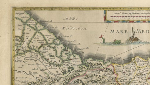 Antique Blaeu Holy Land Map, Terra Sancta Palestina, 1629, close-up 3