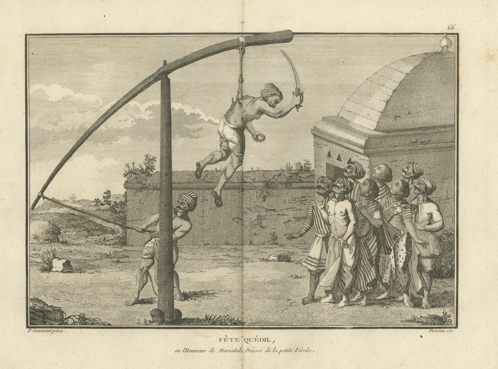 Hindu Hook-Swinging Ceremony in Honor of Mariamman, Engraving, 1806
