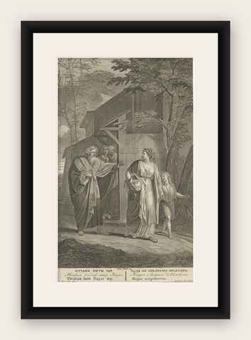 Old Religious Engraving of Abraham Sending Hagar Away as in Genesis, 1728, shown framed
