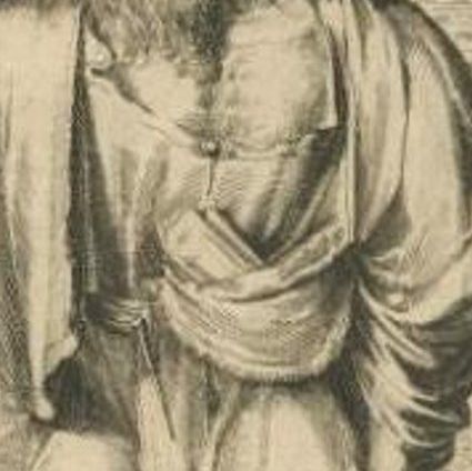 Antique Print of Paul of Thebes by De Hooghe, 1701, close-up 1
