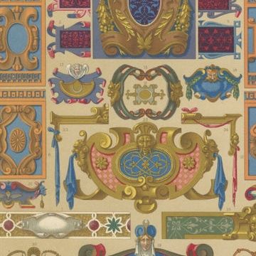 Set of Three Renaissance Religious Ornament Chromolithographs by Racinet, 1873, close-up 1