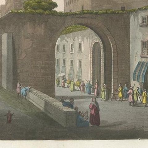 Antique Print of the Entrance to the Bazaar of Jerusalem by Ferrario '1831', close-up 1