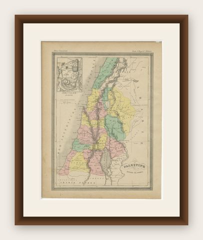 Palestine Divided into Tribes Map with Ancient Jerusalem, Paris, c.1850, shown framed