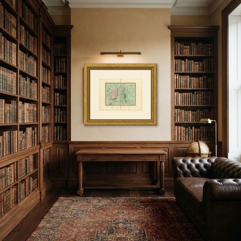 Antique Map of Jerusalem and the Surrounding Country, Wyld, 1823, shown framed in a room, true to size
