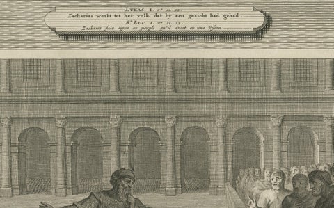 Angel Appears to Zechariah & Zechariah Struck Mute, Pieter Mortier, ca. 1700, close-up 1