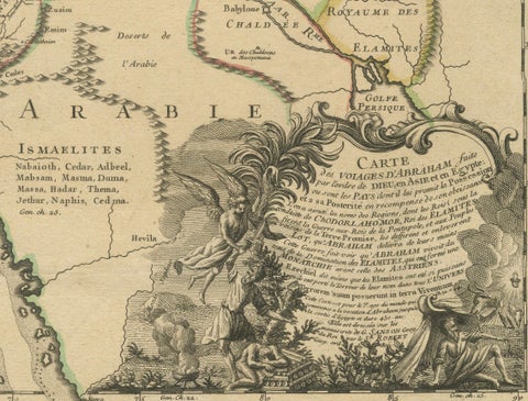 Old Map of Arabian Peninsula and Canaan, Highlighting Biblical Territories, 1750, close-up 6