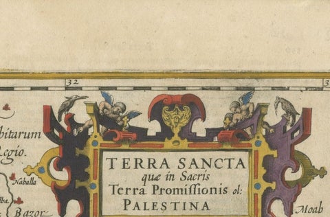 Holy Land Map, Terra Sancta Palestina, Hondius, Hand-Colored Engraving c.1620, close-up 1