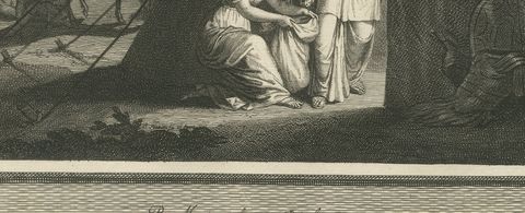 Judith Before Holofernes and Judith Beheads Holofernes, Mortier circa 1700, close-up 1