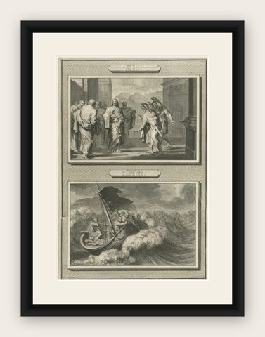 Healing of a Centurion’s Servant & Christ Calming the Storm, Pieter Mortier 1700, shown framed