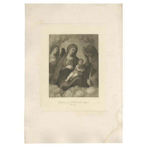 Antique Print of 'Madonna and Child with Angels' Made after Correggio 'c.1890'