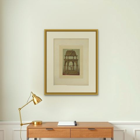 Sacred Splendor of the Reiche Kapelle Munich, Antique Chromolithograph, 1874, shown framed on a wall, true to size