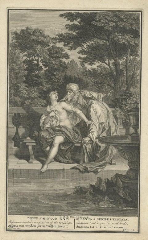 Religion Print Titled 'Susanna Resisteth the Temptation of The two Judges', 1728, close-up 1