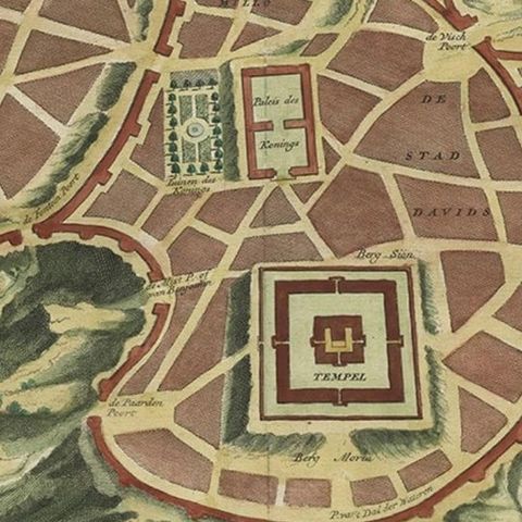 Antique Map of Ancient Jerusalem, depicting The Temple of Solomon, c.1725, close-up 3