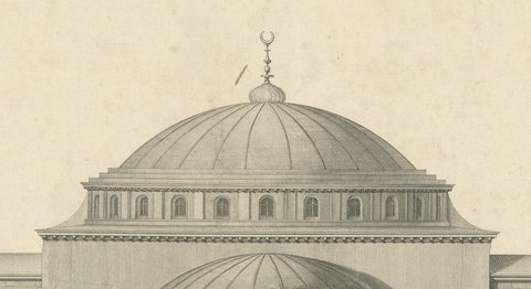 West Elevation of Hagia Sophia in Constantinople, Engraving, 1776, close-up 1