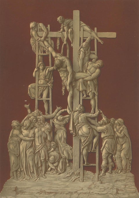 Antique Chromolithograph Deposition of Christ, Reiche Kapelle Munich, 1874, close-up 4