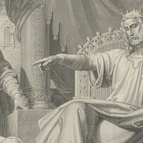 Old Print Depicting the Judgement of Solomon, Story of the Hebrew Bible, c.1890, close-up 2